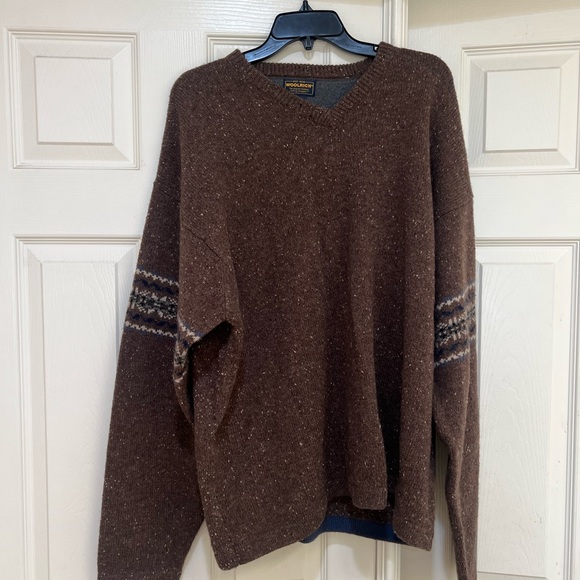 Vintage Woolrich Men's 2XL  V Neck Brown Wool Pullover  Sweater Outdoor Classic - Picture 1 of 12